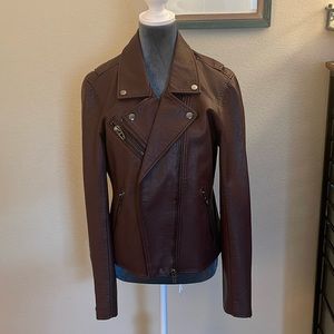 BLANKNYC Anthropologie Faux Leather Moto Jacket Plum/Prune Color - NWT, Size L
